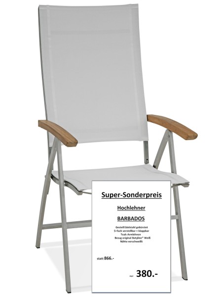 Hochlehnsessel BARBADOS | Armlehnen TEAK - Batyline Weiss