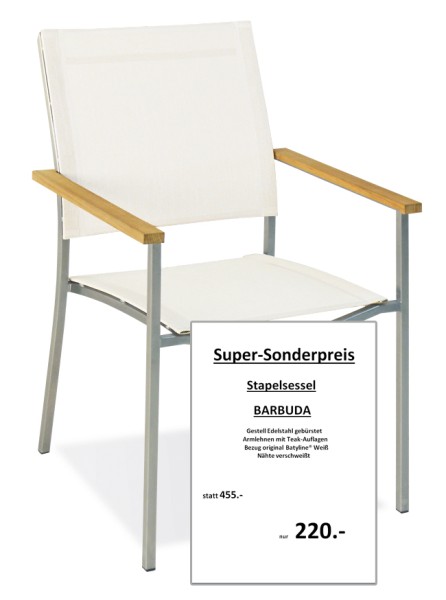 Stapelsessel BARBUDA | Teak Batyline Weiss
