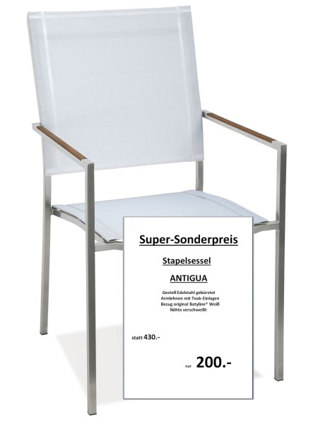Stapelsessel ANTIGUA | TEAK Batyline Weiss
