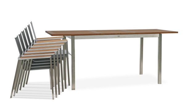 Super-Setangebot: Auszugstisch ST.THOMAS 180 (240) x 90 cm + 6 x Stapelsessel SUMATRA