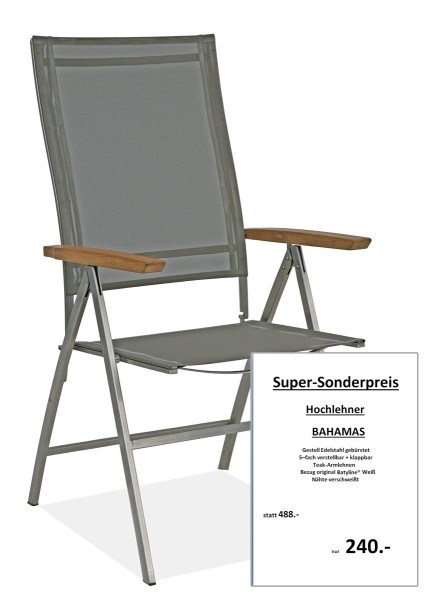 Hochlehnsessel BAHAMAS | Armlehnen Teak - Batyline Weiss