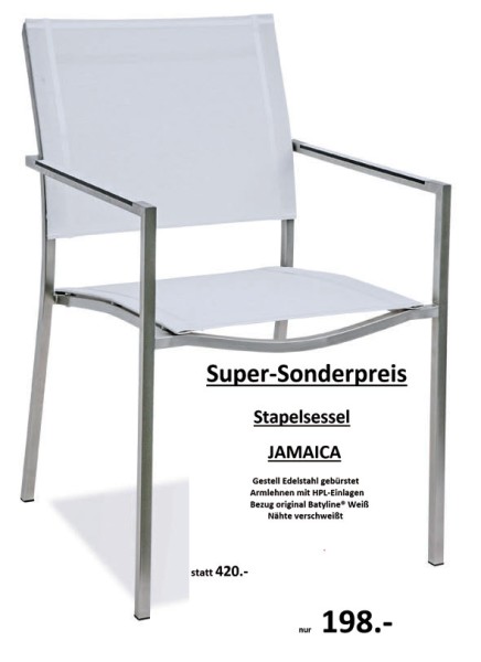 Stapelsessel JAMAICA | HPL-Armlehnen Batyline Weiss