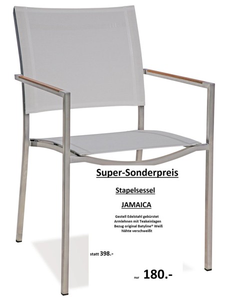 Stapelsessel JAMAICA | Armlehnen TEAK - Batyline Weiss