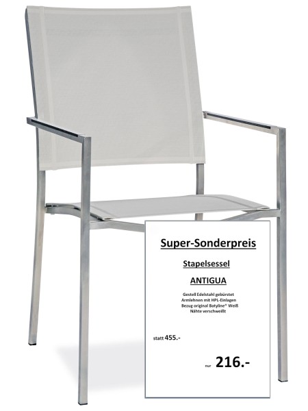 Stapelsessel ANTIGUA | Armlehnen HPL - Batyline Weiss