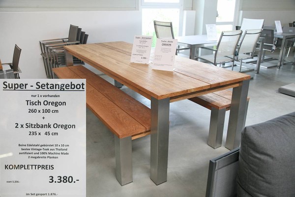 Super-Setangebot: Tisch OREGON 260 x 100 cm + 2 x Stizbank OREGON