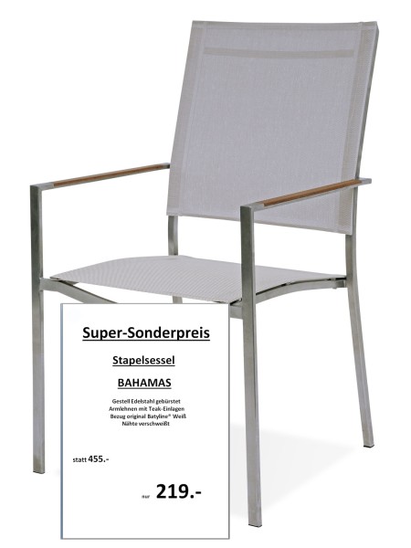 Stapelsessel BAHAMAS | Armlehnen Teak - Batyline Weiss