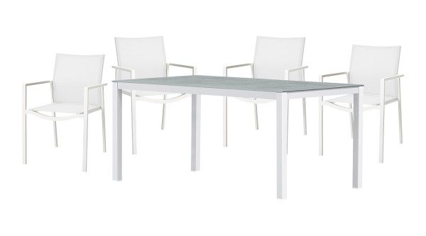 Tisch BIANCO (160x90) + 4 x Stapelsessel METRIS Weiß