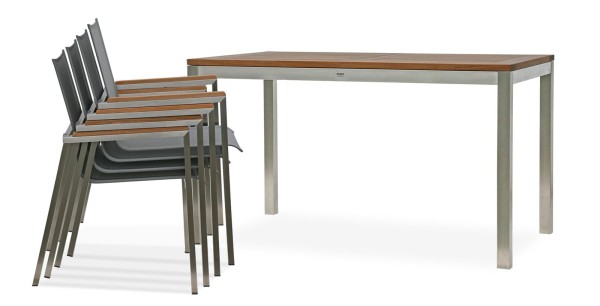 Auszugstisch VIRGINIA 130 (180) x 75 cm mit 4 Stapelsessel SUMATRA