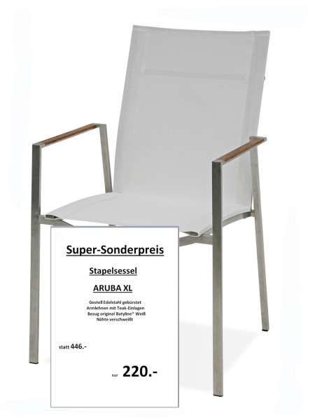 Stapelsessel ARUBA XL | Armlehnen Teak - Batyline Weiss