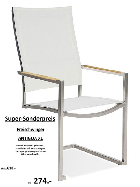 Freischwinger ANTIGUA XL | Armlehnen TEAK - Batyline Weiss
