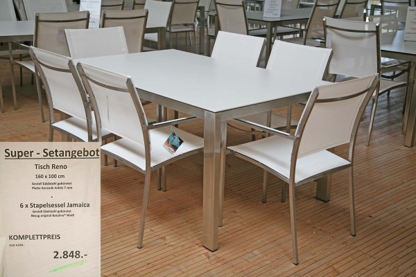Super-Setangebot: Tisch RENO 160 cm + 6 x Stapelsessel JAMAICA