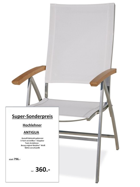 Hochlehnsessel ANTIGUA Armlehnen TEAK - Batyline Weiss